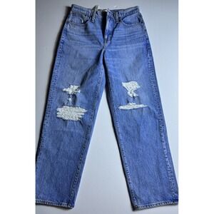 $138 Madewell The Dadjean Destroyed Edition Jeans in Dustin Wash, Sz 26 Blue